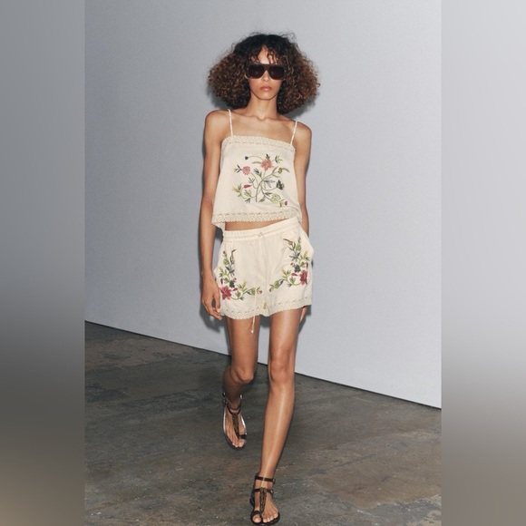 Zara Cream Floral Two-Piece Set - Picture 1 of 11